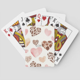 Baraja De Cartas Corazones de leopardo marrón crema rosa