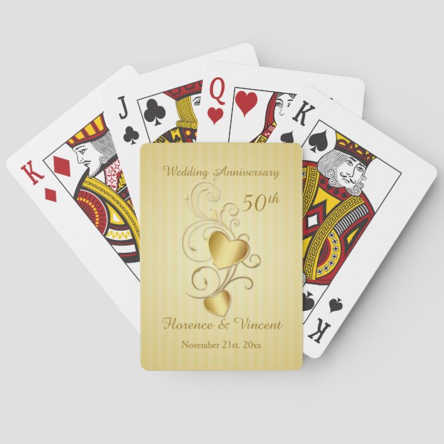 Baraja De Cartas Corazones de oro 50 aniversario Boda (Reverso)
