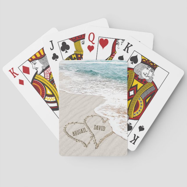 Baraja De Cartas Corazones De Playa En Arena Con Nombres (Reverso)