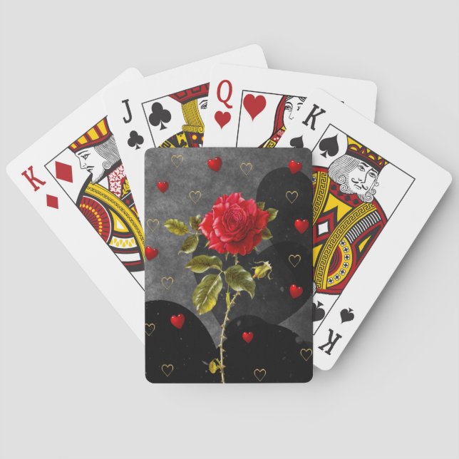Baraja De Cartas Corazones negras con rosa roja (Reverso)