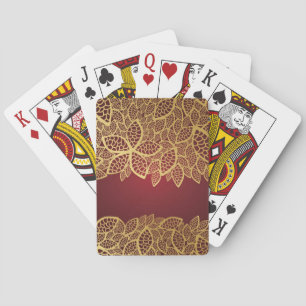 Baraja De Cartas Cordón de oro de la hoja en fondo rojo