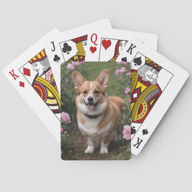 Baraja De Cartas Corgi En Rosas Rosa, (Reverso)