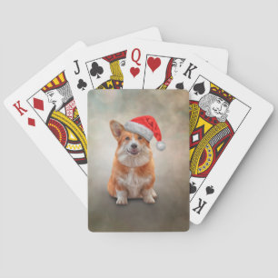 Baraja De Cartas Corgi galés en rojo gorra de Santa Claus