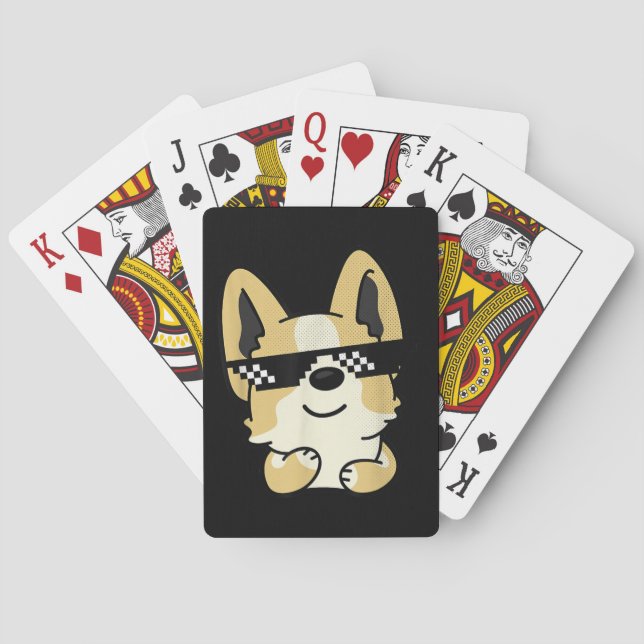 Baraja De Cartas Corgi Meme Pixel Gafas de sol Perro lindo (Reverso)