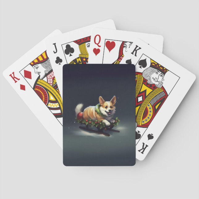 Baraja De Cartas Corgi Navidad nieve invierno (Reverso)