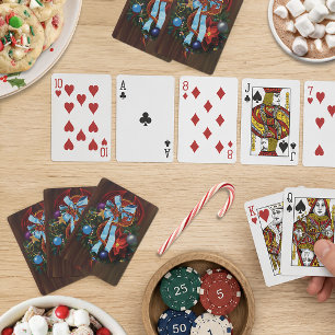 Baraja De Cartas Corona de Navidad con Dragón Rojo y Cinta Azul Fes