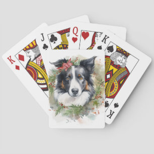 Baraja De Cartas Corona de Navidad de Border Collie Perro Festivo