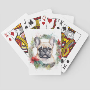 Baraja De Cartas Corona de Navidad de Bulldog Francés Cachorro Fest