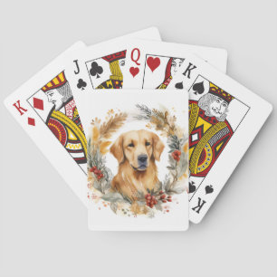 Baraja De Cartas Corona de Navidad de Golden Retriever Perro Festiv