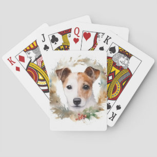 Baraja De Cartas Corona de Navidad de Jack Russell Pupilo Festivo