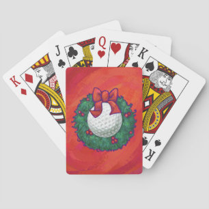Baraja De Cartas Corona de Navidad de Pelotas de Golf sobre Rojo