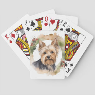 Baraja De Cartas Corona de Navidad de Yorkshire Terrier Perro Festi