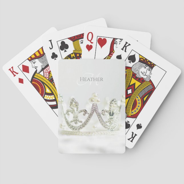 Baraja De Cartas Corona de princesa gris plateada personalizada (Reverso)