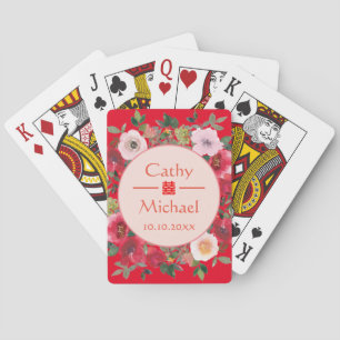 Baraja De Cartas Corona floral de círculo rojo boda china moderna