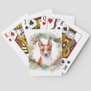 Baraja De Cartas Corona Navideña de Basenji Perro Festivo
