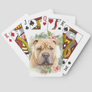 Baraja De Cartas Corona Navideña de Shar Pei Perro Festivo