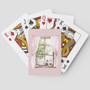 Baraja De Cartas Cortinas Rosadas Gato Duerme Ventana
