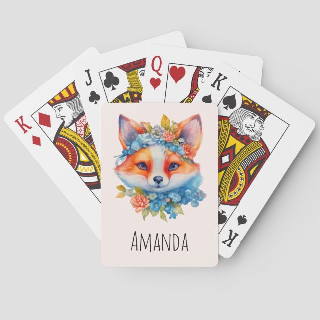 Baraja De Cartas Corto Naranja Fox con corona floral (Reverso)