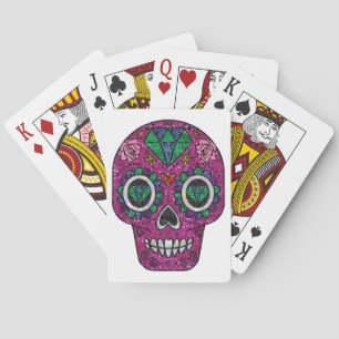 Baraja De Cartas cráneo de azúcar purpurina rosa