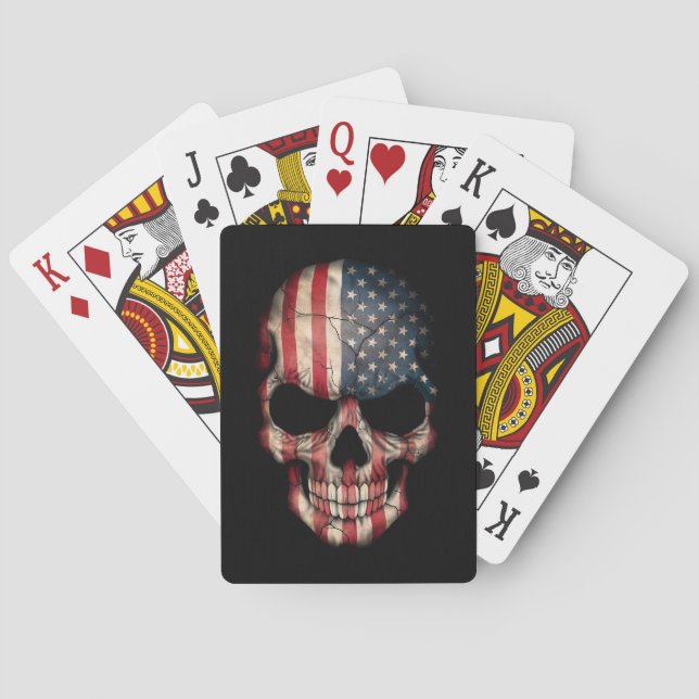 Baraja De Cartas Cráneo de la bandera americana en negro (Reverso)