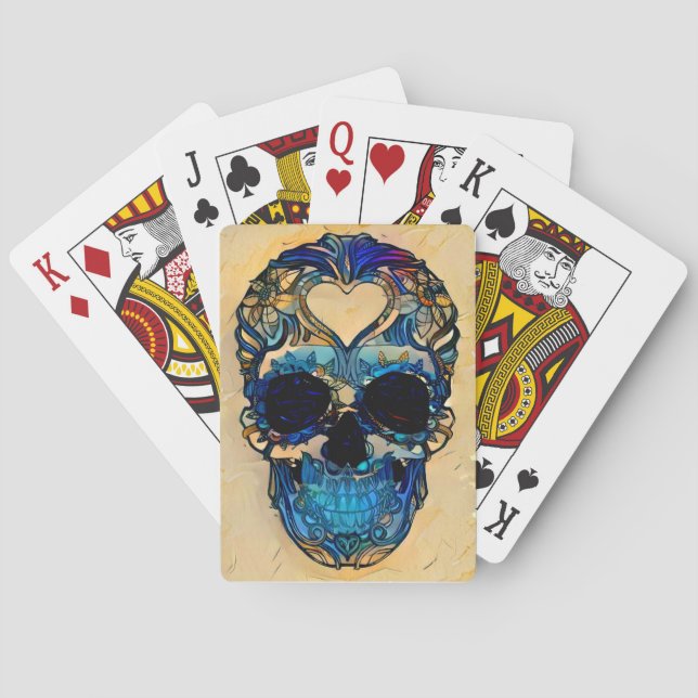 Baraja De Cartas Cráneo del azúcar - corazón (Reverso)