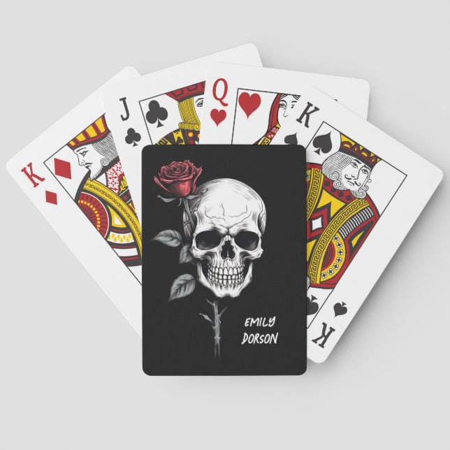 Baraja De Cartas Cráneo gótico de Halloween y clásico Rosa (Reverso)