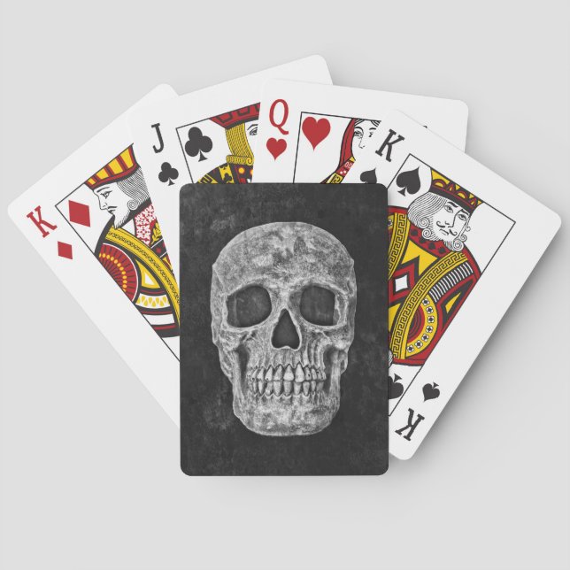 Baraja De Cartas Cráneo Gótico Negro Y Blanco Grunge (Reverso)