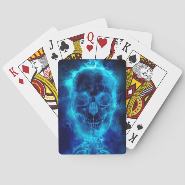 Baraja De Cartas Cráneo llameante azul (Reverso)