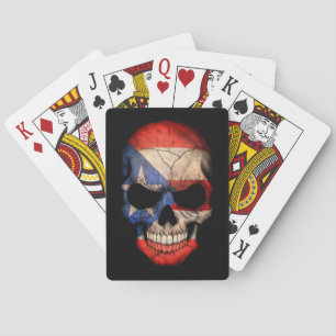 Baraja De Cartas Cráneo puertorriqueño de la bandera en negro
