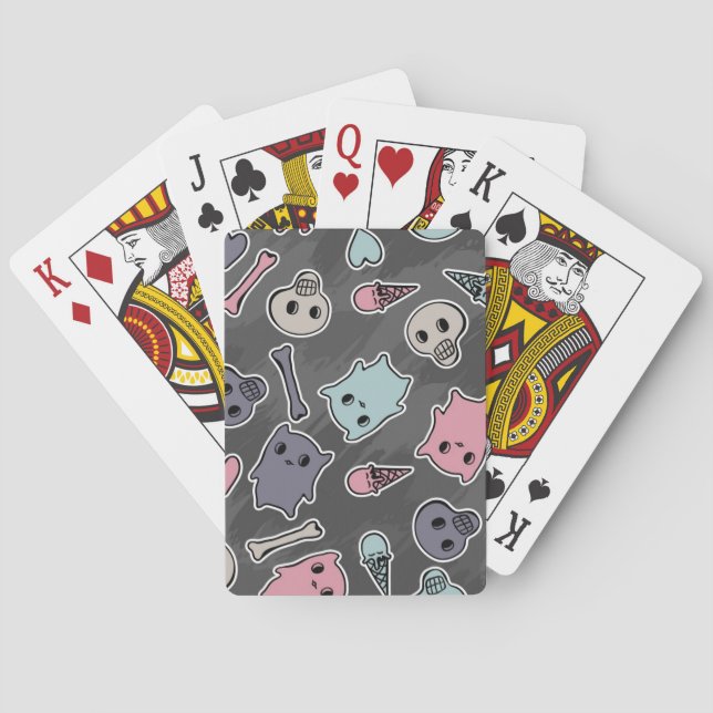 Baraja De Cartas Cráneos, y corazones en fondo negro (Reverso)