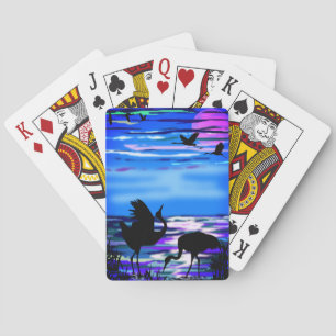 Baraja De Cartas Cranes Bird Jugar Tarjetas Blue Lake Sunset