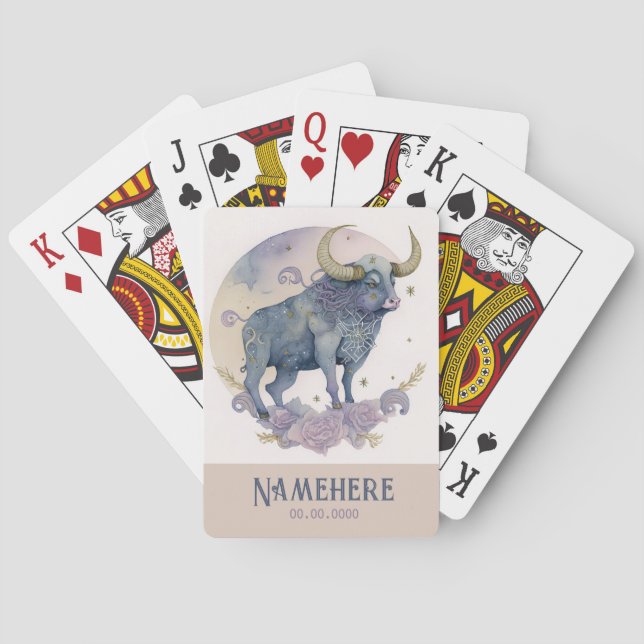 Baraja De Cartas Crea tu propia acuarela púrpura Taurus Zodiac (Reverso)