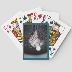 Baraja De Cartas Crea tu propia foto con borde de color azul teal o