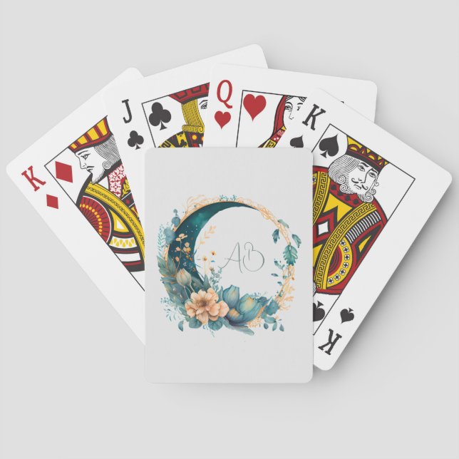 Baraja De Cartas Crea tu propia serpiente y Verde azulada luna flor (Reverso)