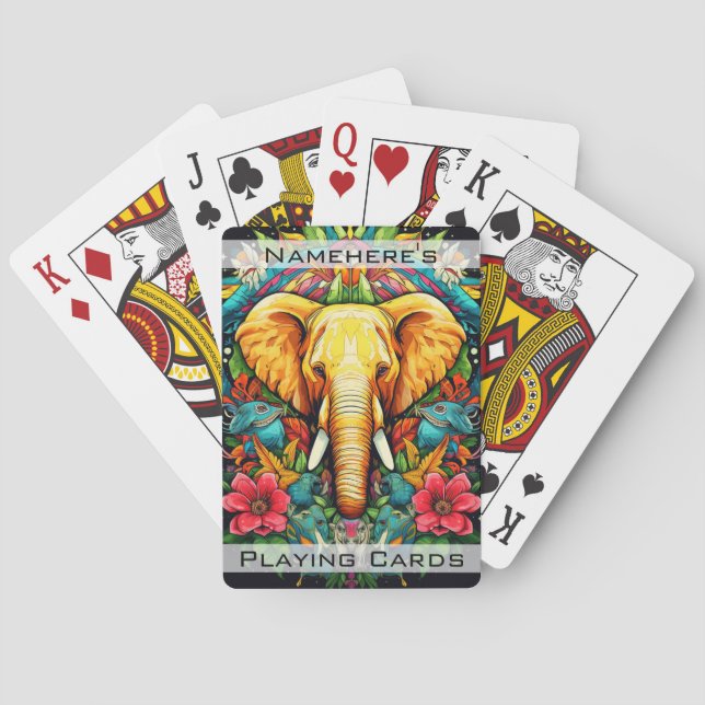 Baraja De Cartas Crea tu propio animal elefante floral (Reverso)