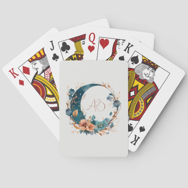 Baraja De Cartas Crea tu propio Boho Verde azulado y Luna Floral de (Reverso)