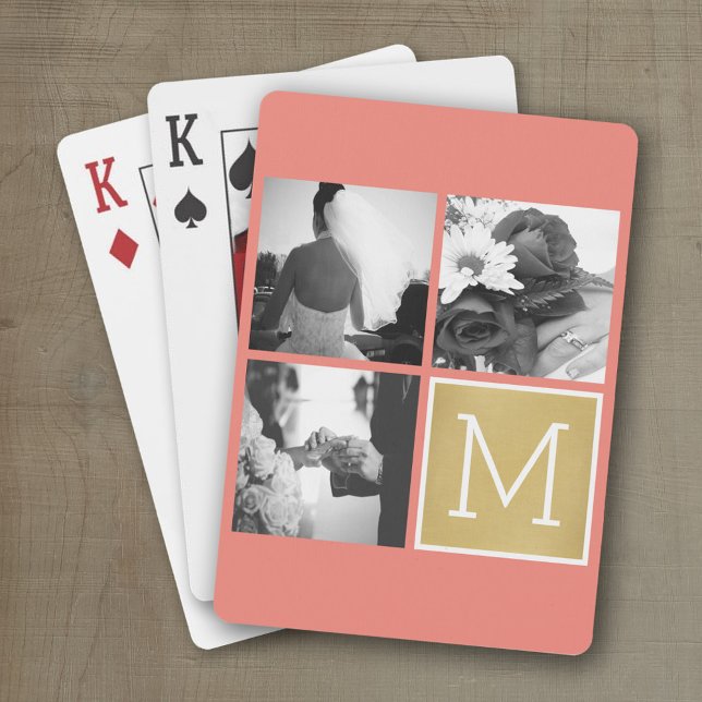 Baraja De Cartas Crea tu propio collage de fotos de boda con monogr (Wedding and Anniversary Playing Cards - Personalize with your photo and information)
