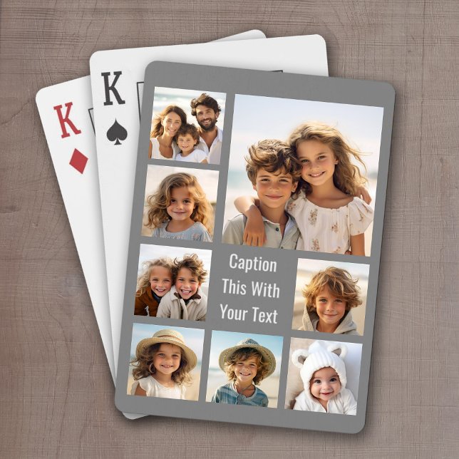 Baraja De Cartas Crear un Collage de fotos Personalizado con 8 foto (Personalized Playing Cards with 8 Photos and a Place for your custom text)