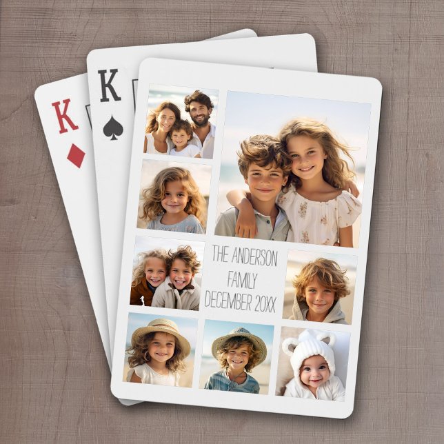 Baraja De Cartas Crear un Collage de fotos Personalizado con 8 foto (Personalized Playing Cards with 8 Photos and a Place for your custom text)