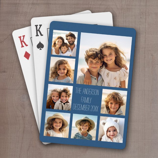 Baraja De Cartas Crear un Collage de fotos Personalizado con 8 foto (Personalized Playing Cards with 8 Photos and a Place for your custom text)