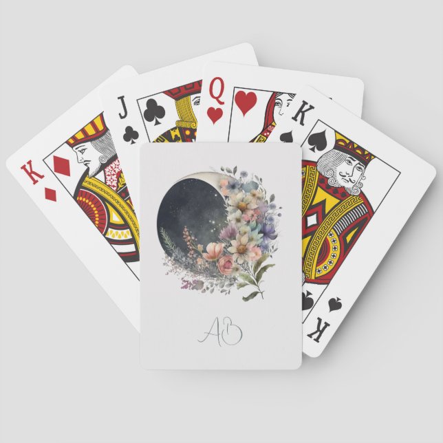 Baraja De Cartas Create Your Own Midnight Floral Crescent Moon (Reverso)