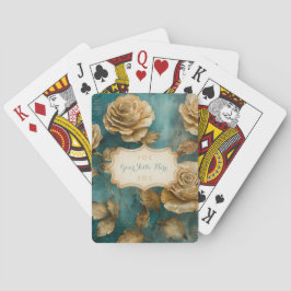 Baraja De Cartas Create Your Own Teal & Gold Roses Floral