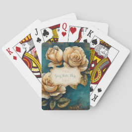 Baraja De Cartas Create Your Own Teal & Golden Yellow Roses Floral