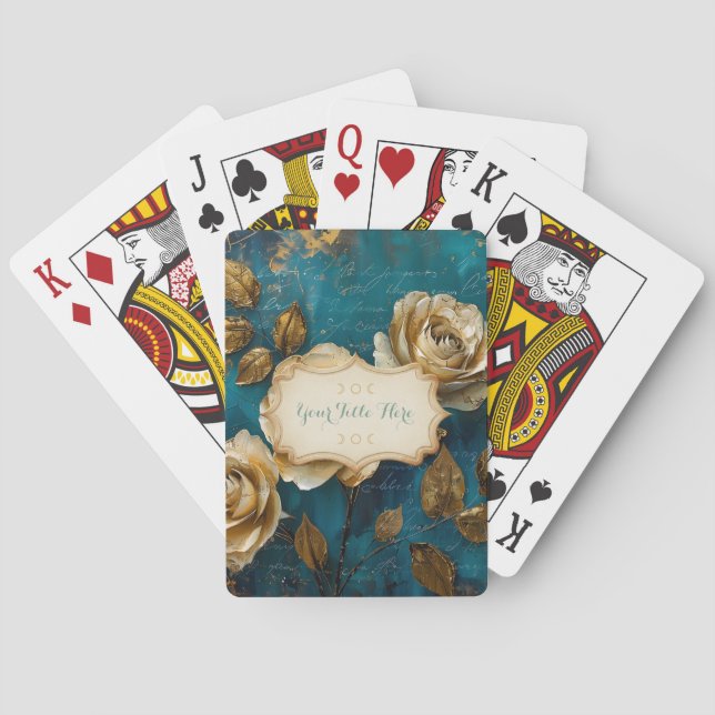 Baraja De Cartas Create Your Own Turquoise Blue Gold Roses Floral (Reverso)