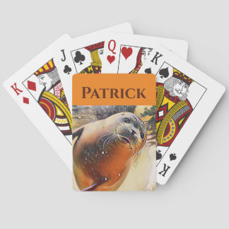 Baraja De Cartas Creativo Wildlife Cute Seal Pop Art con tu nombre