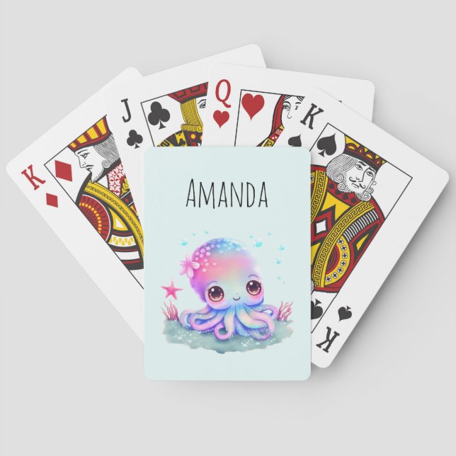 Baraja De Cartas Creatura marina de Octopus Cute (Reverso)