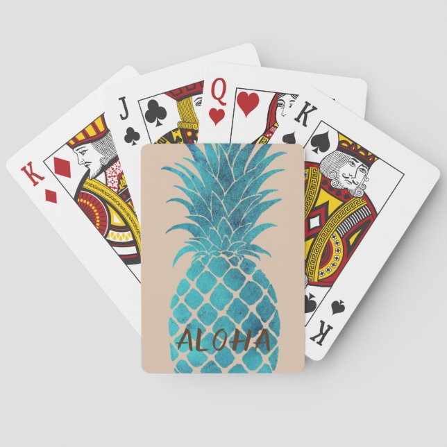 Baraja De Cartas Crema Turquesa Azul Tropical Piña Aloha (Reverso)