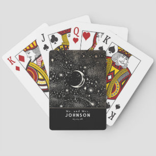 Baraja De Cartas Crescent Moon and Stars Starry Night Celestial