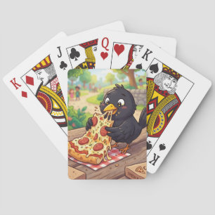 Baraja De Cartas Cría de mirlo negro dibujado comiendo pizza