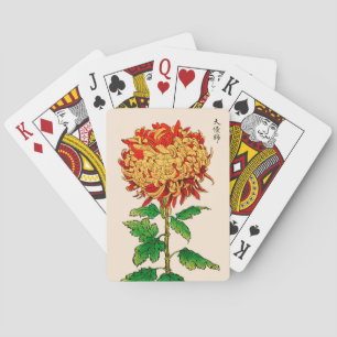 Baraja De Cartas Crisantemo japonés vintage. Amarillo y Naranja